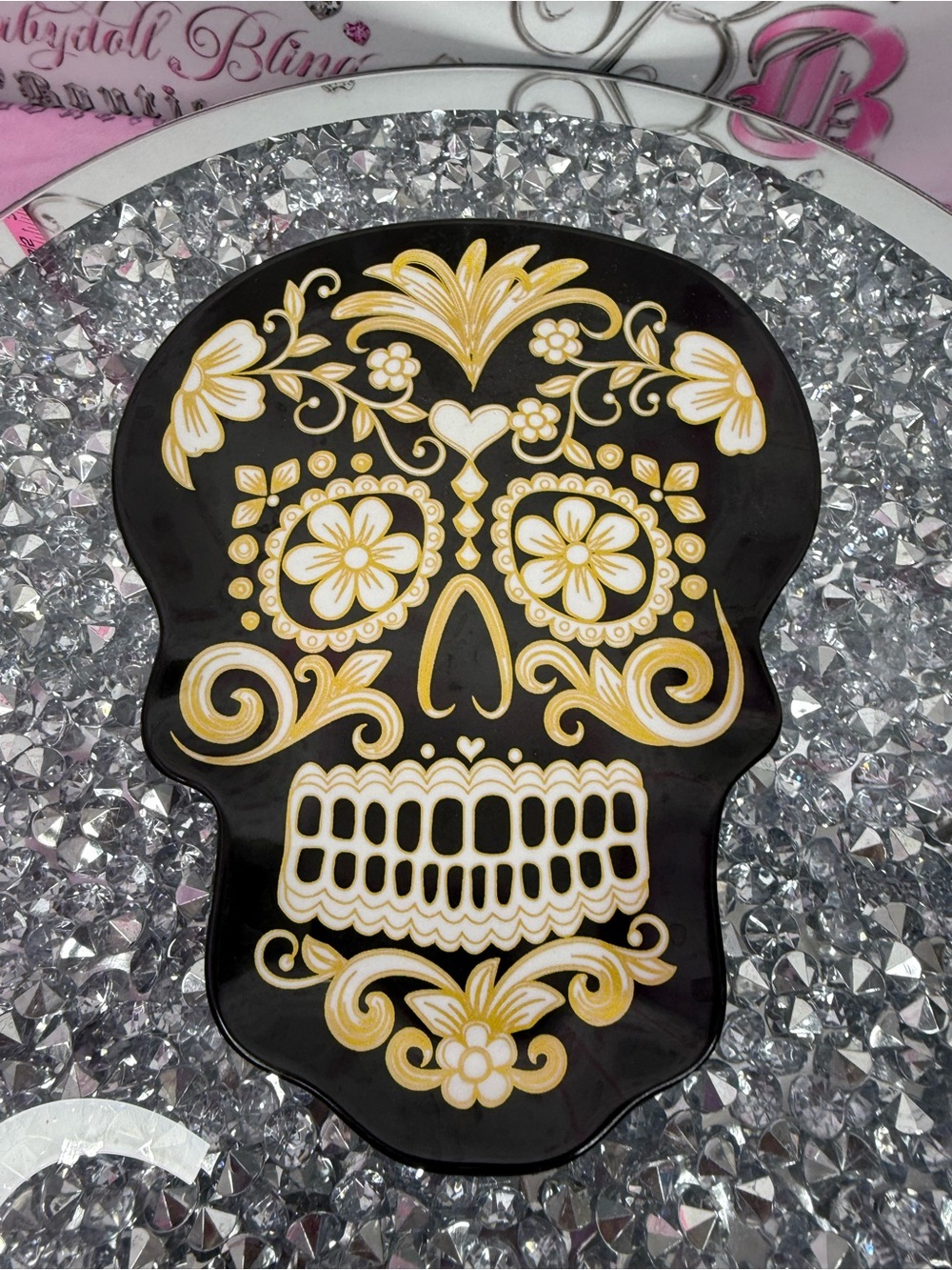 2 set plates skulls sugar skull Gold Floral Sugar Skull Tray - Black